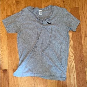 Victoria Secret Pink Lace up Gray T-shirt